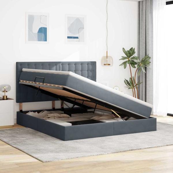 Aufbewahrungsbett mit Matratze Dunkelgrau 160 x 200 cm Samt