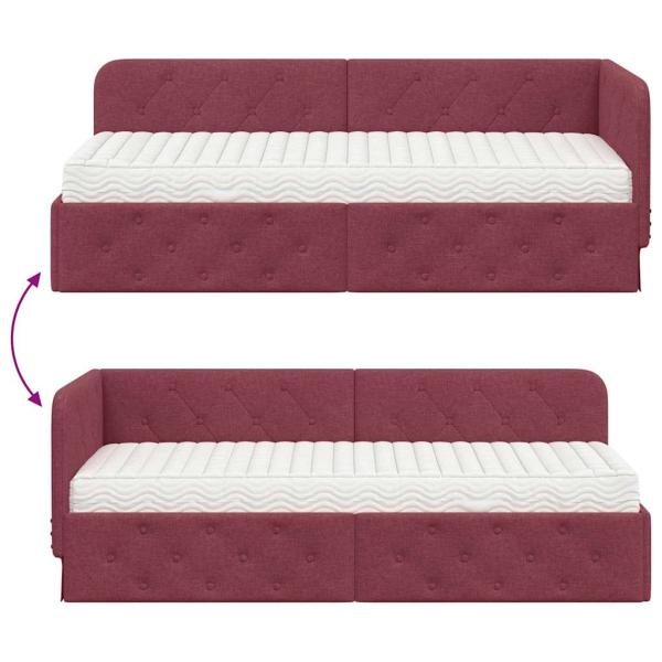 Eckbettgestell mit Matratze Weinrot 80 x 200 cm Stoff