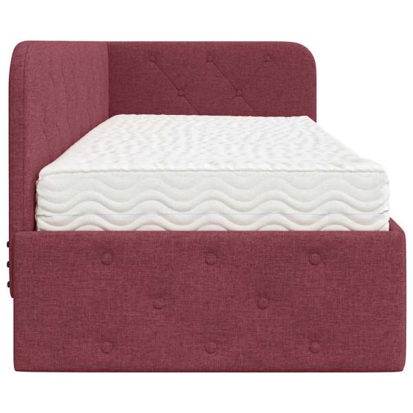 Eckbettgestell mit Matratze Weinrot 80 x 200 cm Stoff