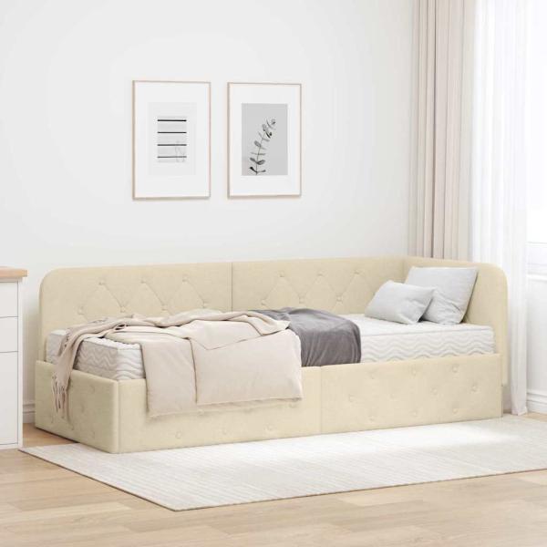 ARDEBO.de - Eckbettgestell mit Matratze Creme 80 x 200 cm Stoff