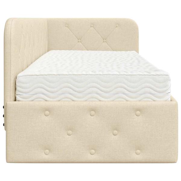 Eckbettgestell mit Matratze Creme 80 x 200 cm Stoff