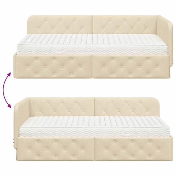 Eckbettgestell mit Matratze Creme 90 x 190 cm Stoff