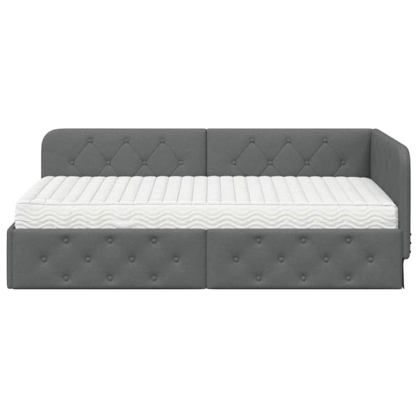 ARDEBO.de - Eckbettgestell mit Matratze Dunkelgrau 90 x 200 cm Stoff
