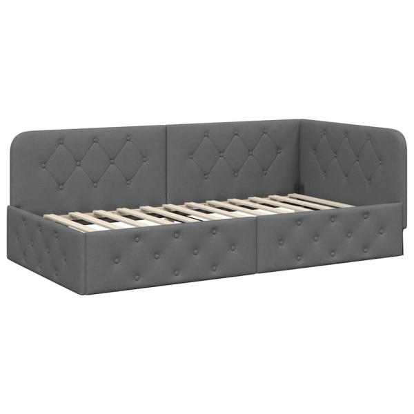 Eckbettgestell mit Matratze Dunkelgrau 90 x 200 cm Stoff