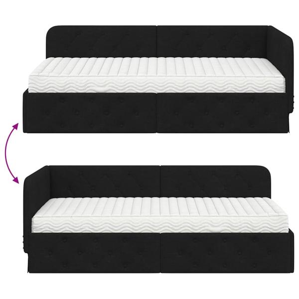 Eckbettgestell mit Matratze Schwarz 90 x 200 cm Stoff