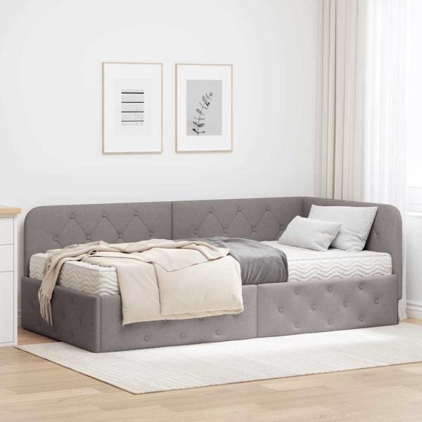 ARDEBO.de - Eckbettgestell mit Matratze Taupe 90 x 200 cm Stoff