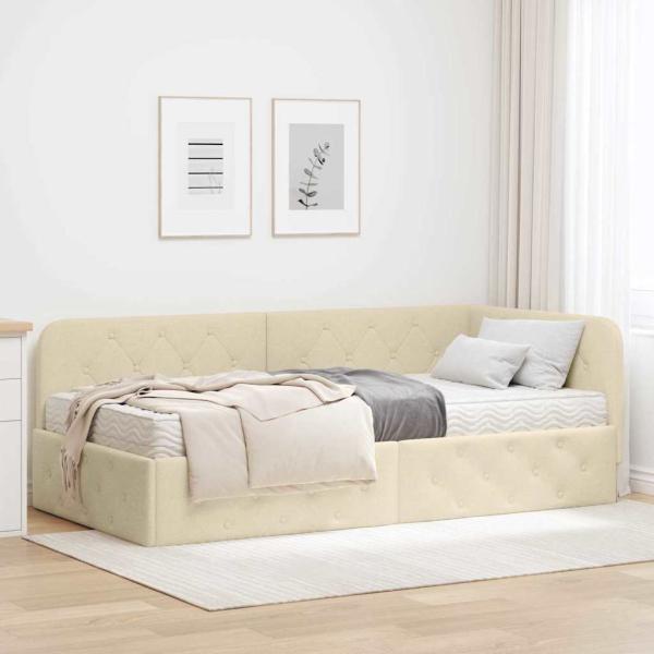 ARDEBO.de - Eckbettgestell mit Matratze Creme 90 x 200 cm Stoff