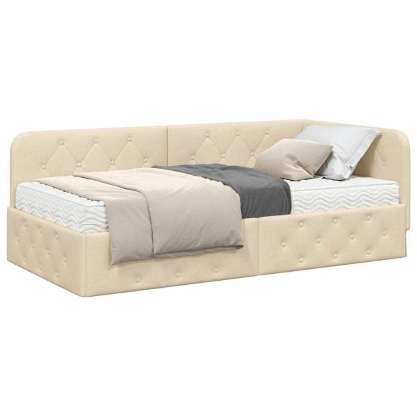 Eckbettgestell mit Matratze Creme 100 x 200 cm Stoff