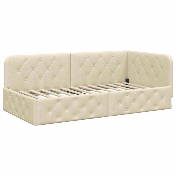 Eckbettgestell mit Matratze Creme 100 x 200 cm Stoff