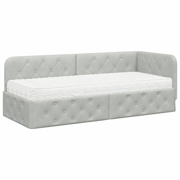 Eckbettgestell mit Matratze Hellgrau 80 x 200 cm Samt