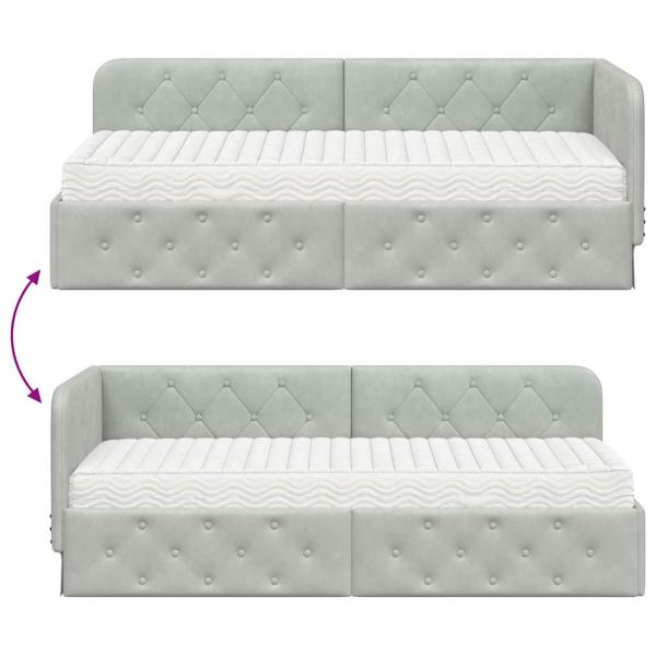 Eckbettgestell mit Matratze Hellgrau 80 x 200 cm Samt