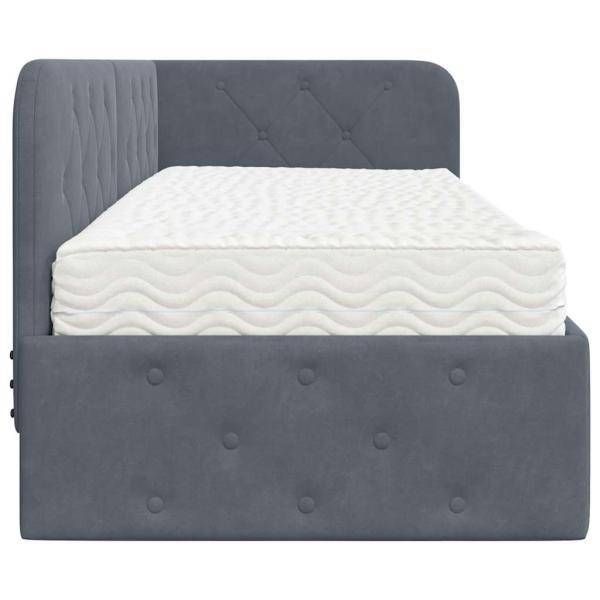 Eckbettgestell mit Matratze Dunkelgrau 80 x 200 cm Samt