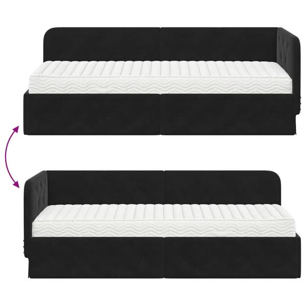 Eckbettgestell mit Matratze Schwarz 80 x 200 cm Samt