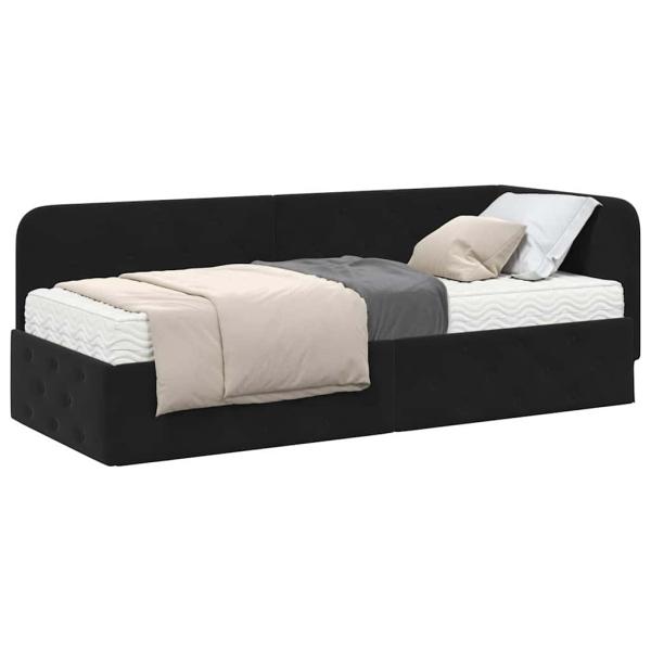 Eckbettgestell mit Matratze Schwarz 80 x 200 cm Samt