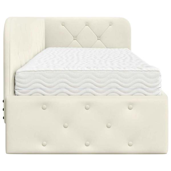 Eckbettgestell mit Matratze mit Kopfteil Creme 80 x 200 cm Samt