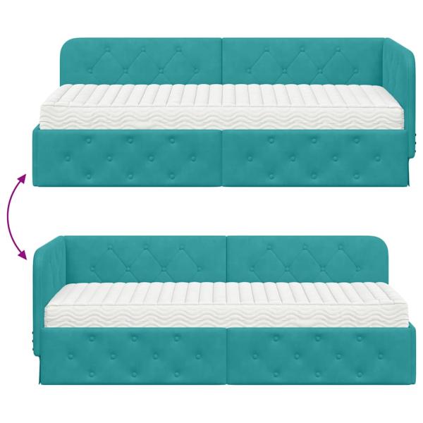Eckbettgestell mit Matratze Türkis 80 x 200 cm Samt