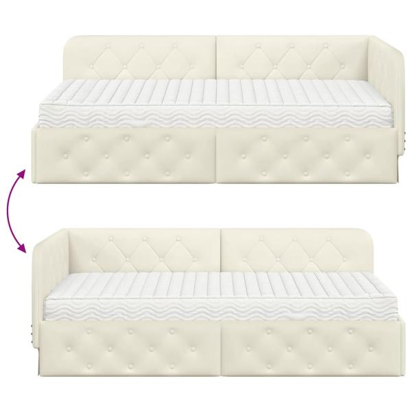 Eckbettgestell mit Matratze mit Kopfteil Creme 90 x 190 cm Samt