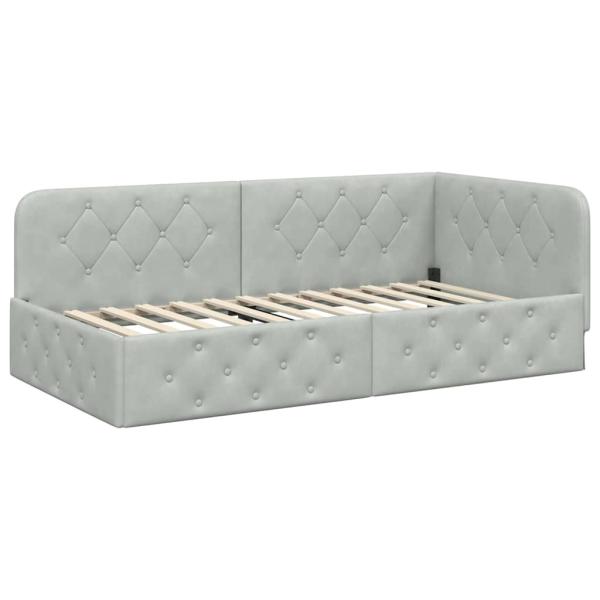 Eckbettgestell mit Matratze Hellgrau 90 x 200 cm Samt