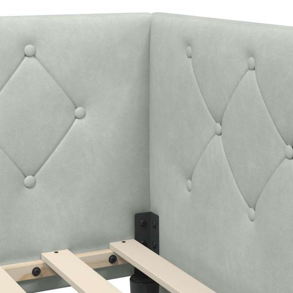 Eckbettgestell mit Matratze Hellgrau 90 x 200 cm Samt