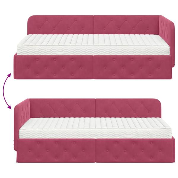 Eckbettgestell mit Matratze Weinrot 90 x 200 cm Samt