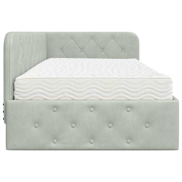 Eckbettgestell mit Matratze Hellgrau 100 x 200 cm Samt