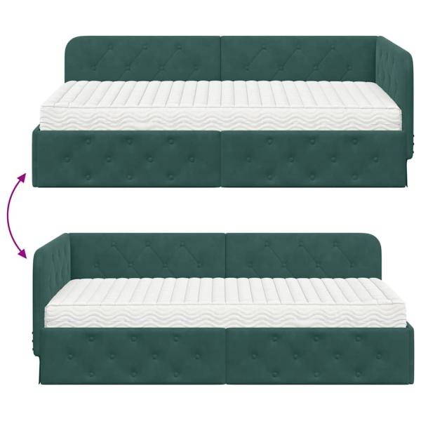 ARDEBO.de - Eckbettgestell mit Matratze Dunkelgrün 100 x 200 cm Samt