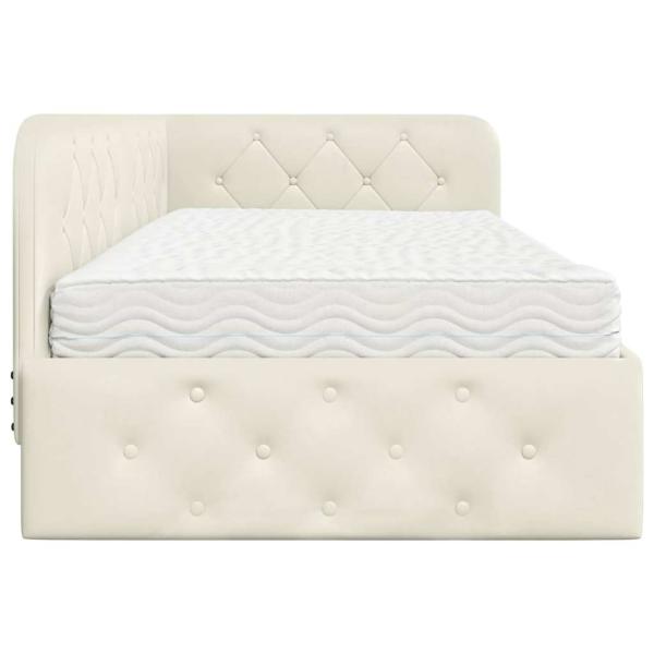 Eckbettgestell mit Matratze Creme 100 x 200 cm Samt