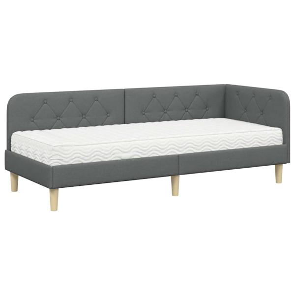 Eckbettgestell mit Matratze Dunkelgrau 80 x 200 cm Stoff