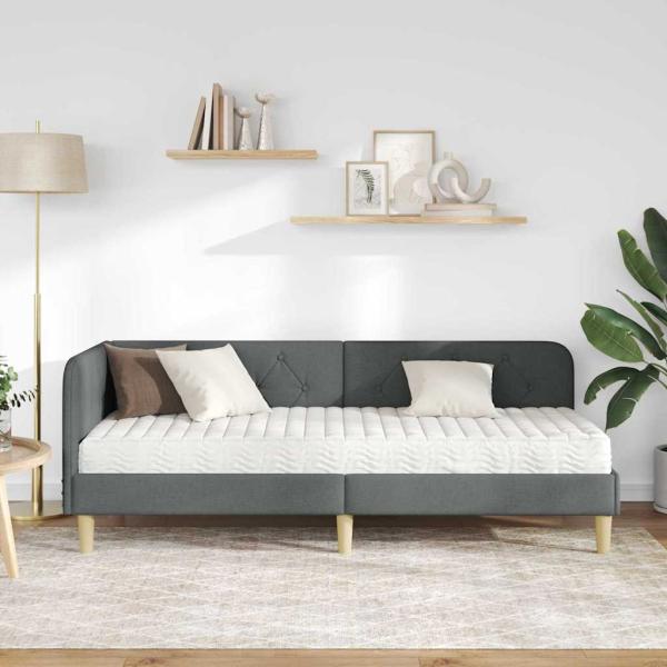Eckbettgestell mit Matratze Dunkelgrau 80 x 200 cm Stoff