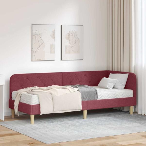 ARDEBO.de - Eckbettgestell mit Matratze Weinrot 80 x 200 cm Stoff