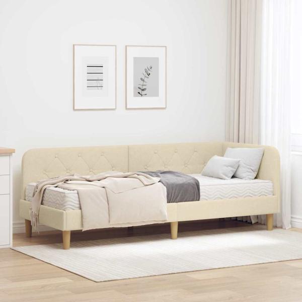 ARDEBO.de - Eckbettgestell mit Matratze Creme 80 x 200 cm Stoff