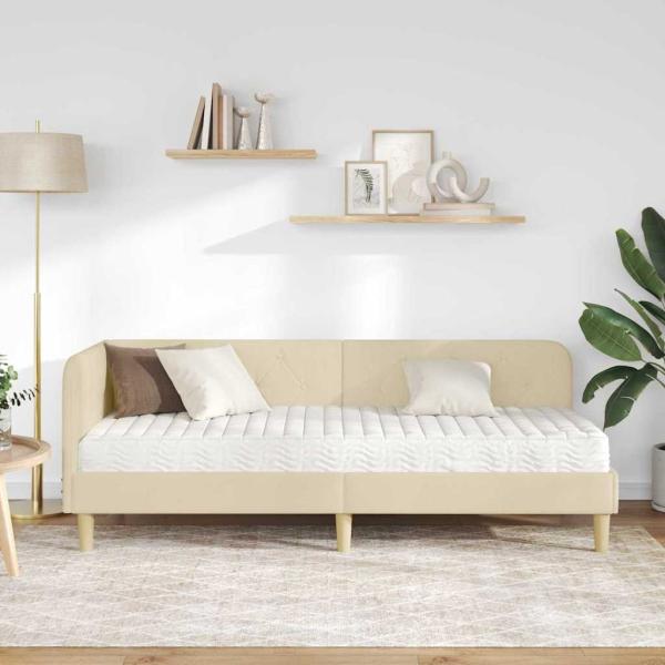 Eckbettgestell mit Matratze Creme 80 x 200 cm Stoff