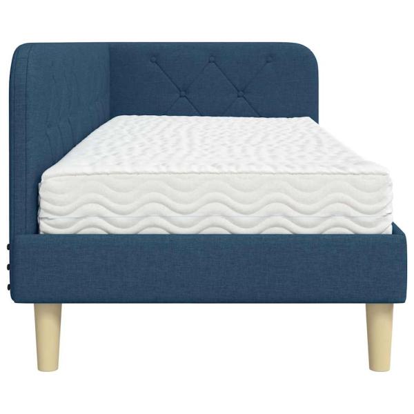 Eckbettgestell mit Matratze mit Kopfteil Blau 80 x 200 cm Stoff