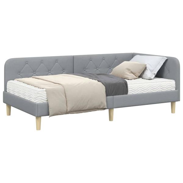 Eckbettgestell mit Matratze Hellgrau 90 x 190 cm Stoff