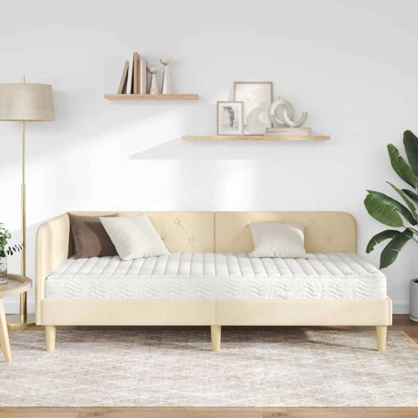 ARDEBO.de - Eckbettgestell mit Matratze Creme 90 x 190 cm Stoff