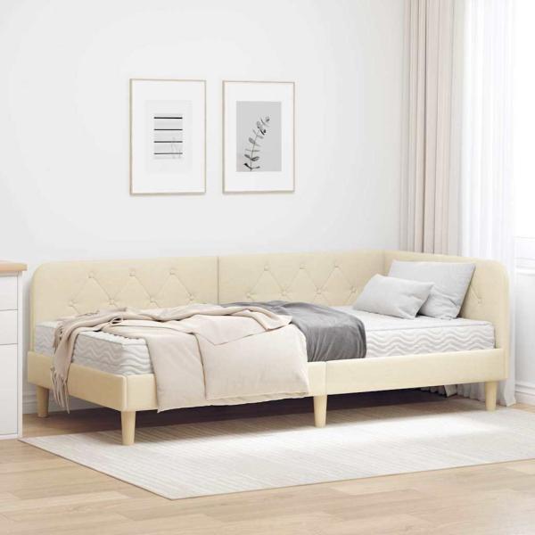 ARDEBO.de - Eckbettgestell mit Matratze Creme 90 x 200 cm Stoff
