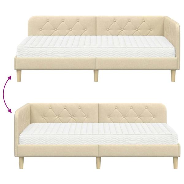 Eckbettgestell mit Matratze Creme 90 x 200 cm Stoff