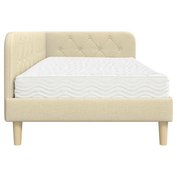 Eckbettgestell mit Matratze Creme 90 x 200 cm Stoff