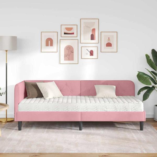 Eckbettgestell mit Matratze mit Kopfteil Rosa 80 x 200 cm Samt