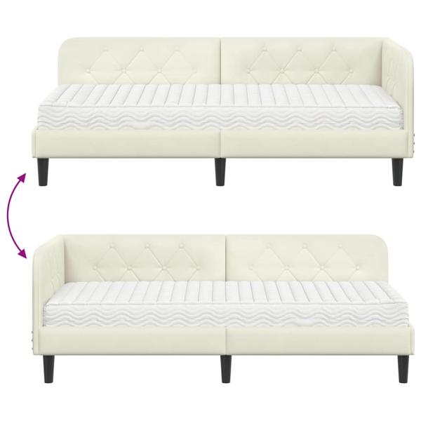 ARDEBO.de - Eckbettgestell mit Matratze mit Kopfteil Creme 80 x 200 cm Samt