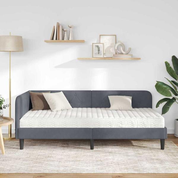 Eckbettgestell mit Matratze Dunkelgrau 90 x 200 cm Samt