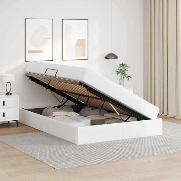 Aufbewahrungsbett mit Matratze Weiß 140 x 200 cm Kunstleder