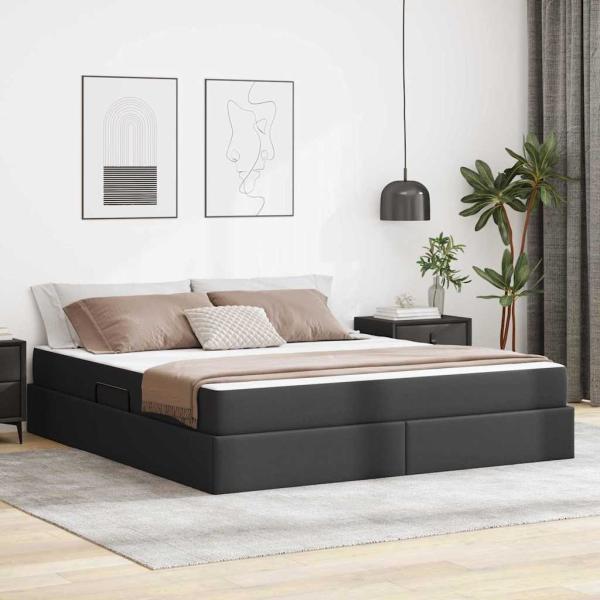 ARDEBO.de - Aufbewahrungsbett mit Matratze Schwarz 160 x 200 cm Kunstleder
