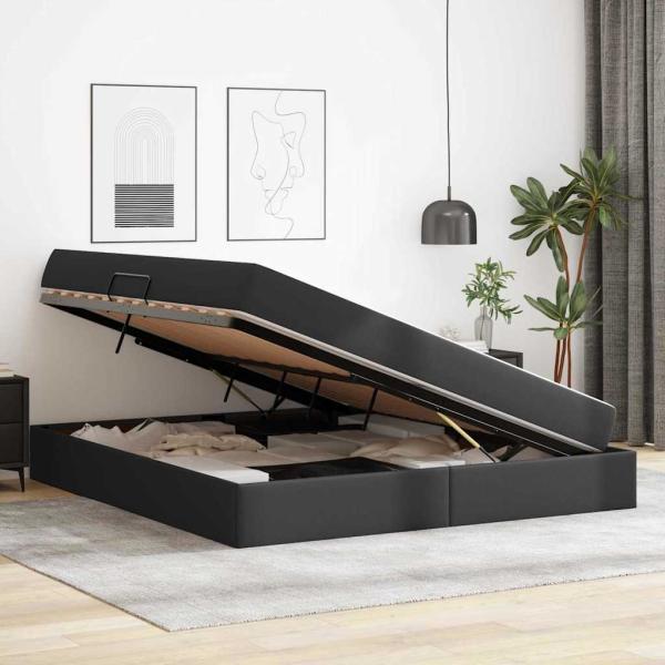 Aufbewahrungsbett mit Matratze Schwarz 160 x 200 cm Kunstleder