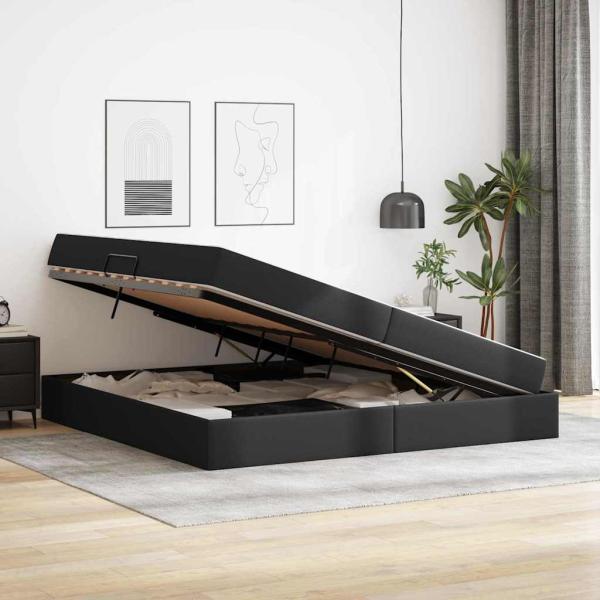 ARDEBO.de - Aufbewahrungsbett mit Matratze Schwarz 200 x 200 cm Kunstleder