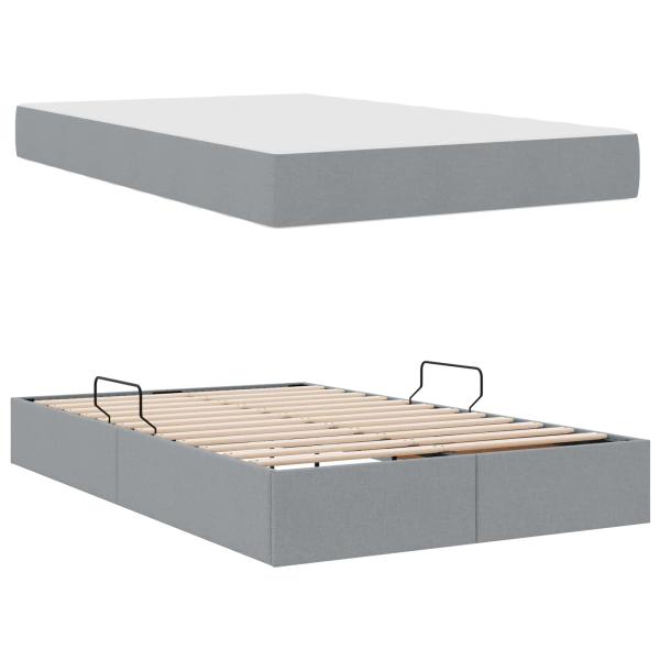 Aufbewahrungsbett mit Matratze Hellgrau 120 x 190 cm Polyester