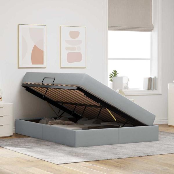 Aufbewahrungsbett mit Matratze Hellgrau 140 x 190 cm Polyester