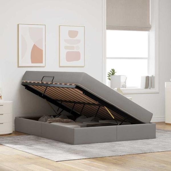 Aufbewahrungsbett mit Matratze Taupe 140 x 190 cm Polyester
