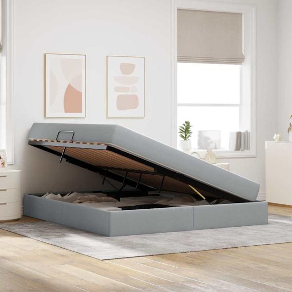 ARDEBO.de - Aufbewahrungsbett mit Matratze Hellgrau 160 x 200 cm Polyester