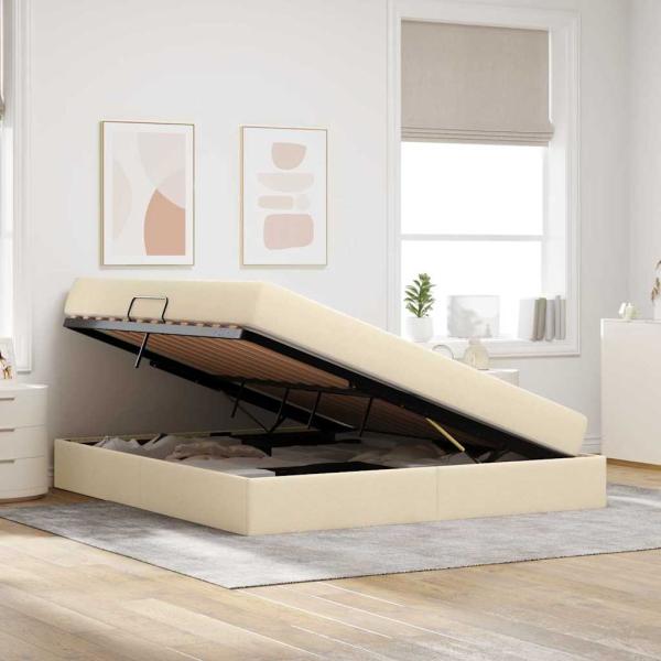 Aufbewahrungsbett mit Matratze Creme 180 x 200 cm Polyester